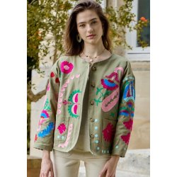 Broderet Jakke - Farverigt blomster mnster