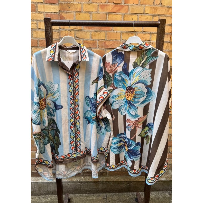 Oversize Skjorte - Brun / Bl� 