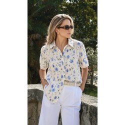 Skjorte Bluse - Bl� Blommster