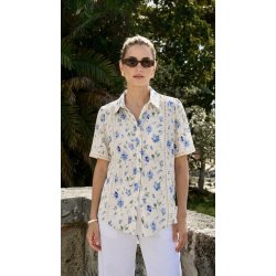 Skjorte Bluse - Bl� Blommster