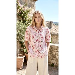 Skjorte Bluse - R�de &amp; Rosa blomster