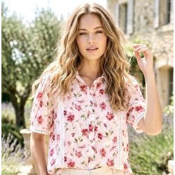 Skjorte Bluse - R�de &amp; Rosa blomster