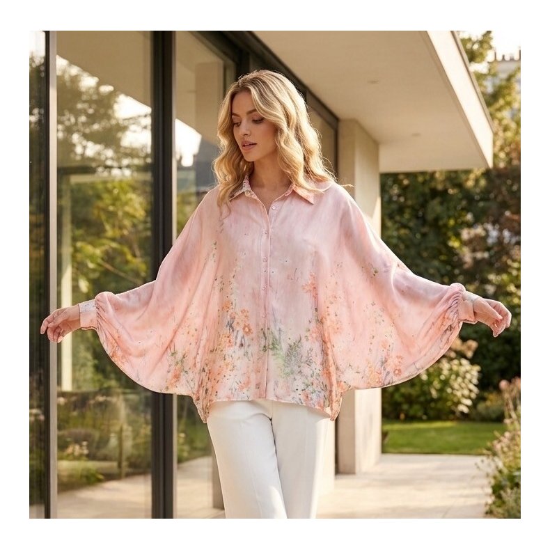 Blomsterskjorte - Sommerfulge �rmer - Pink 