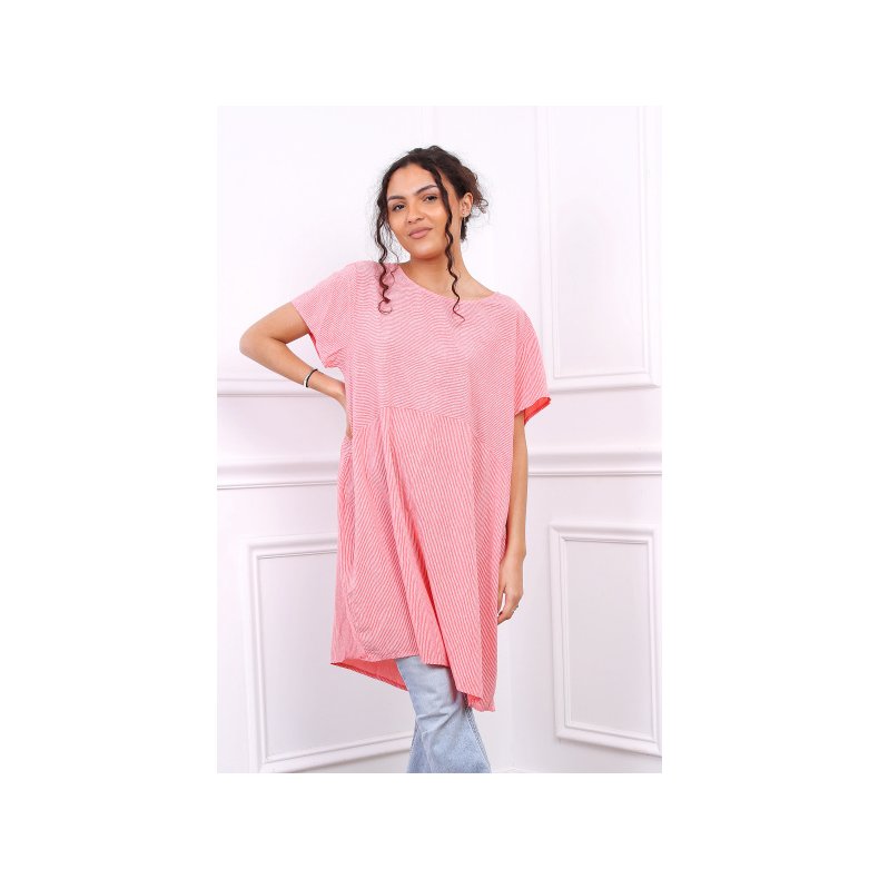 Stribet Ketty Kjole - Coral