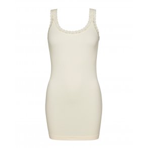 Frida  - Lang Rib Top m/blondekant - Panna