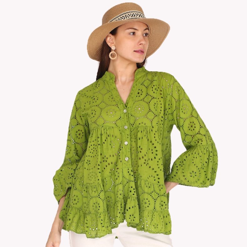 Broderi Anglaise - Helle bluse - Lime