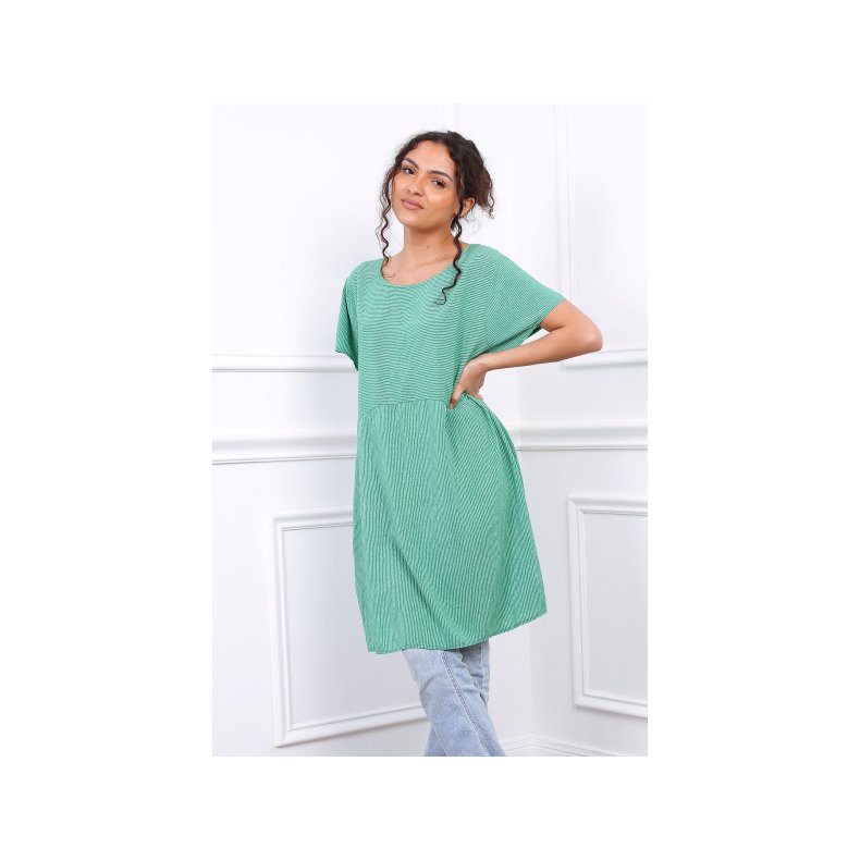 Stribet Ketty Kjole - Gr�n