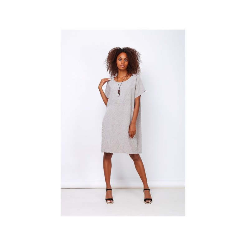 Stribet Ketty Kjole - Beige