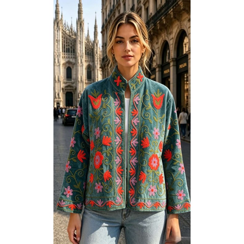 Suzani-broderier - Jakke Aqua
