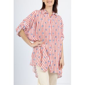 Skjorte Strib og Blomst Vlg farve