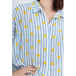 Skjorte Strib og Blomst Vlg farve