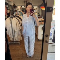 Marc Lauge - Sindy stripe lin mix blouse - Blue