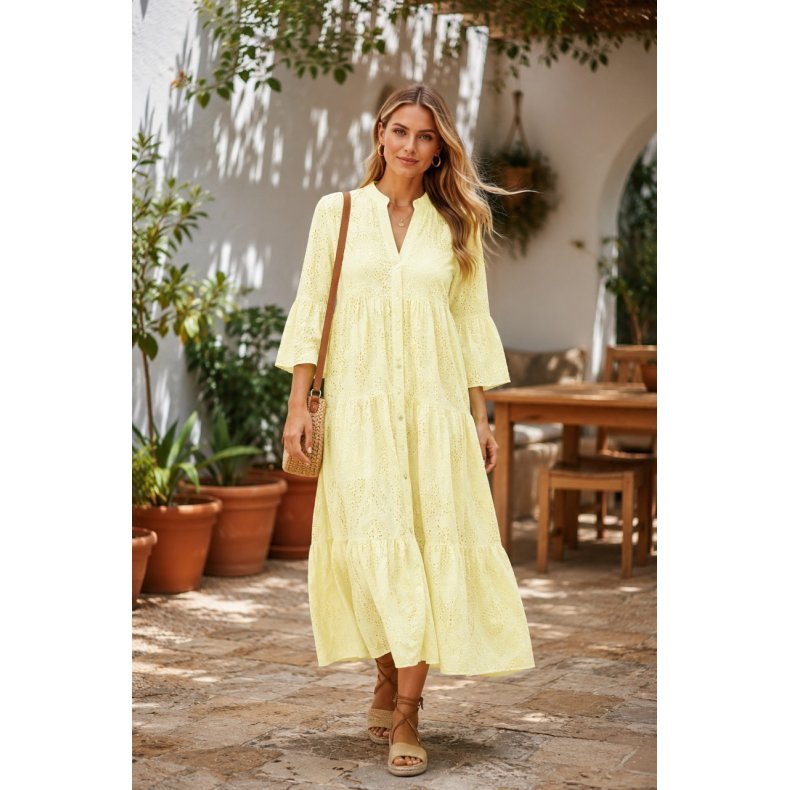 Penny Kjole - Broderi Anglaise - Gul 