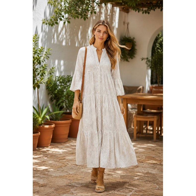 Penny Kjole - Broderi Anglaise - Lys beige 
