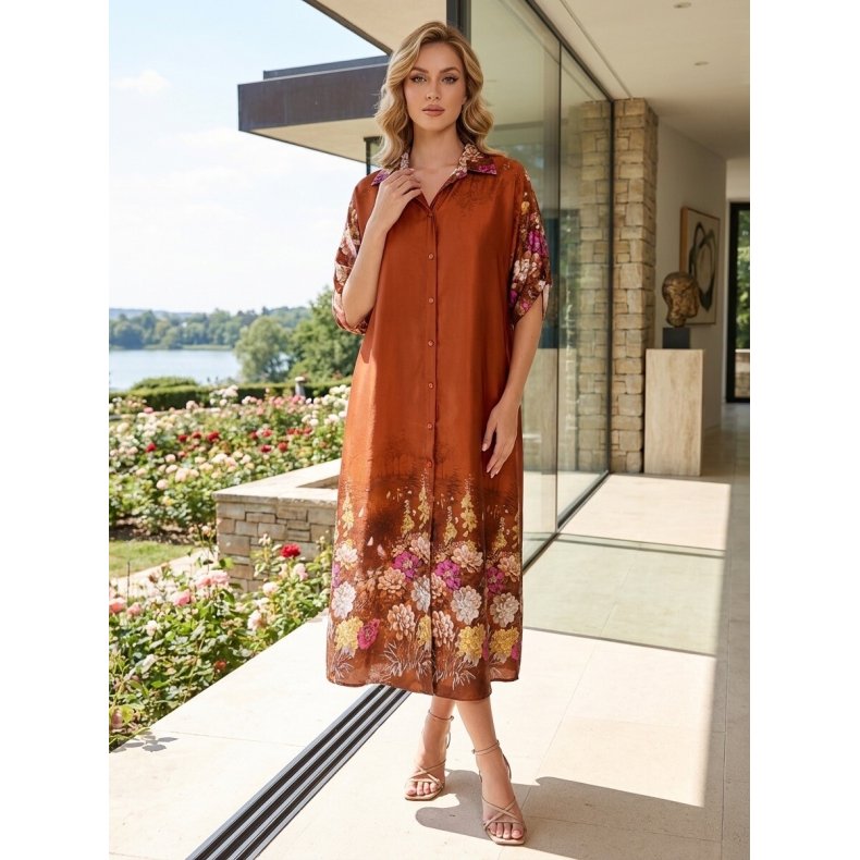 Oversize Lang Skjortekjole - Terracotta 