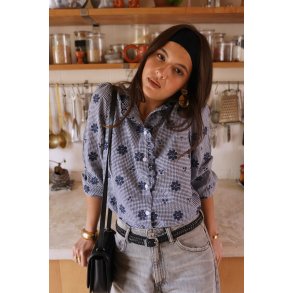 Skjorte - Blomster broderi - Navy Tern