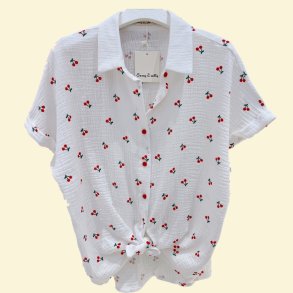 Bomuldskjorte - Kirsebr - Broderi