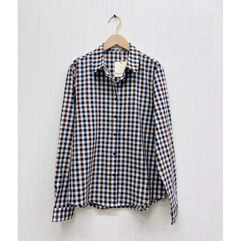 Bomulds skjorte - Brun/Navy tern