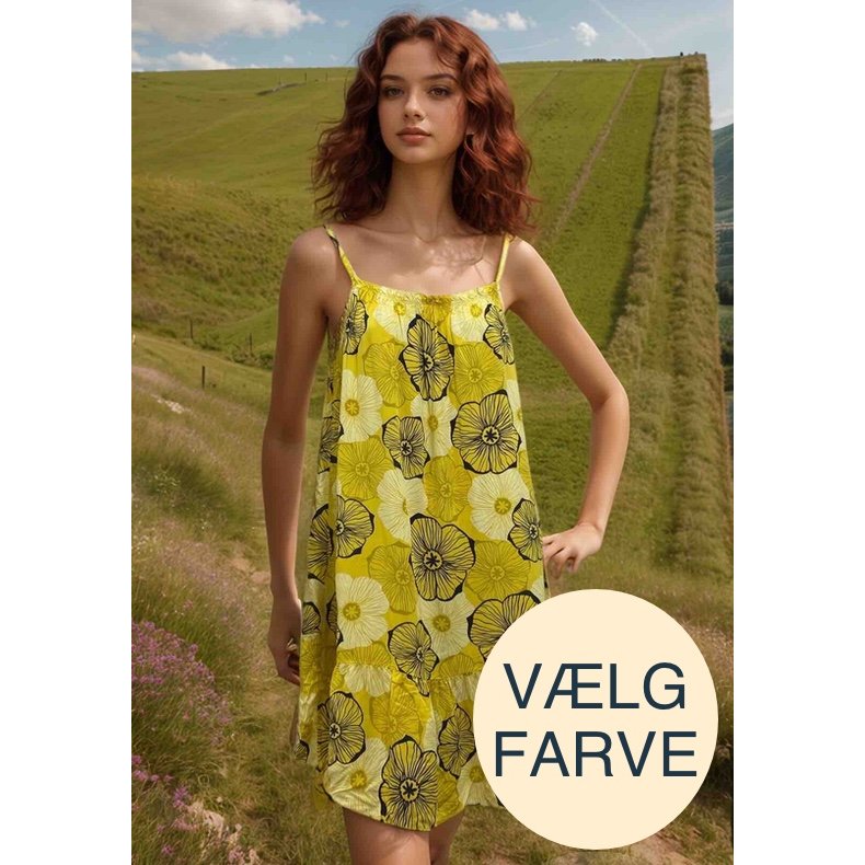 Stropkkjole - Blomster mnster - Vlg Farve