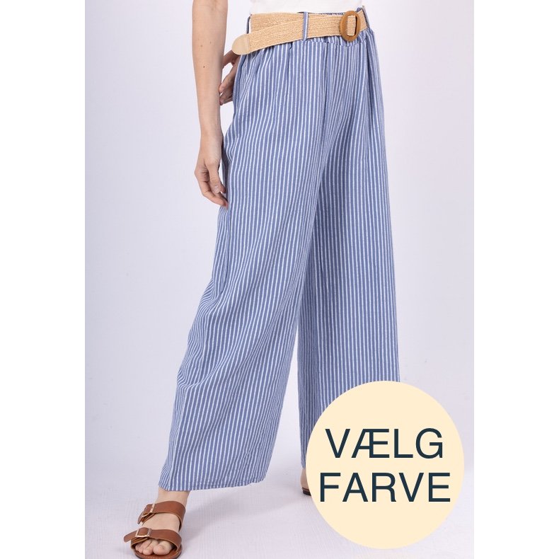 Stribet Bomulds Bukser - Vlg Farve 