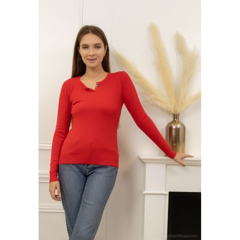 Sweater m. farverige knapper SL/XL Vlg farve