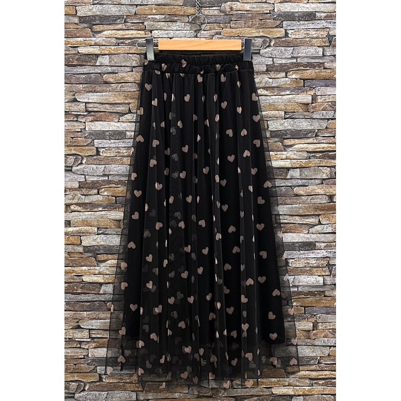 Tyl Nederdel - Hjerte - Sort