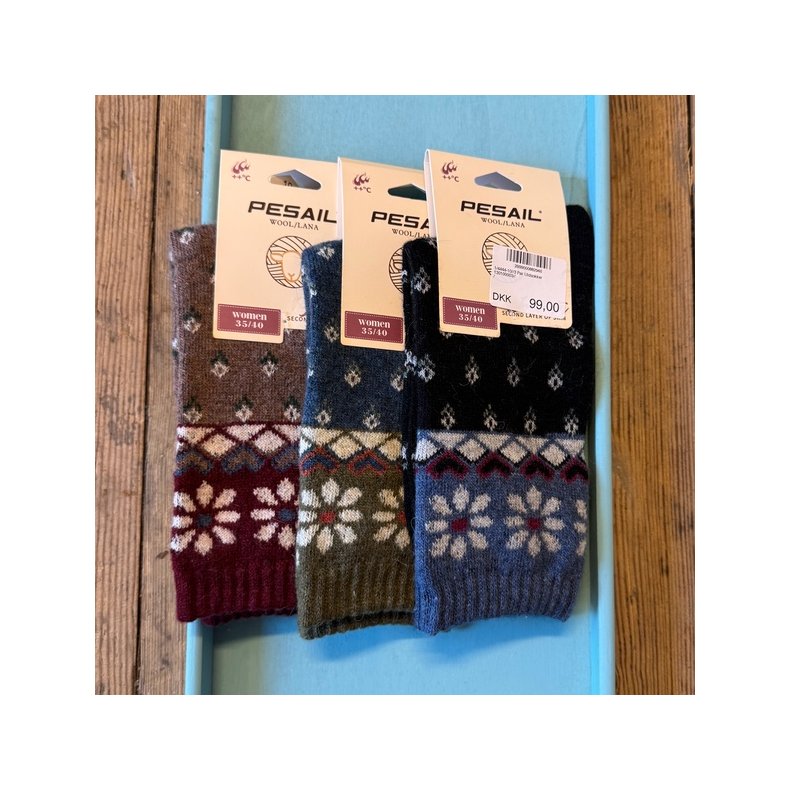 3 Par Uld sokker - Blomst - 35/ 40 