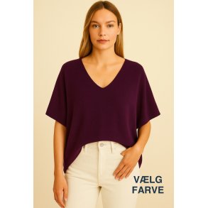 Kort strik V-hals - Vlg Farve